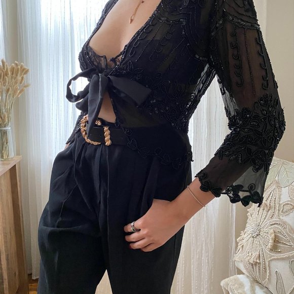 SOLD Papell Boutique Beaded Cropped Evening C - Picture 3 of 8